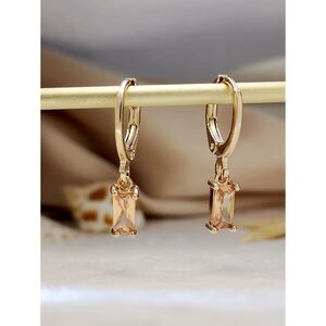 Emerald Cut Champagne Zirconia Pendant Hoop Earrings Dangle Drop Crystal Charm